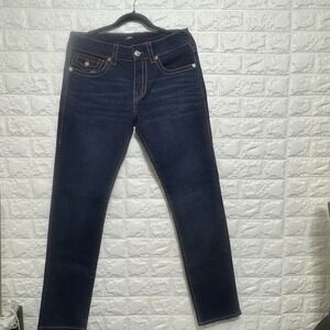 True Religion Rocco Relaxed Skinny Jeans 32x32 Dark Wash Red Stitch Flap Pockets